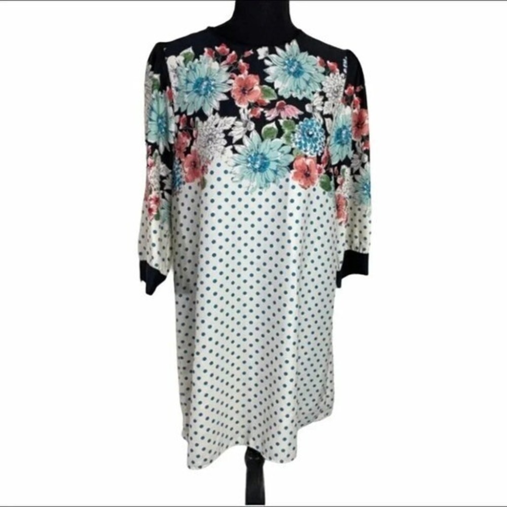 Zara Basic Women's Dress Black Floral Polka Dot Midi Size M